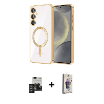 MARSİLYAN™- Galaxy S24 Kılıf Nova Işık Özel Seri - Siyah Bilvis 3D Cam Ekran Koruyucu + PVD Metal Kamera Lens - TNGI