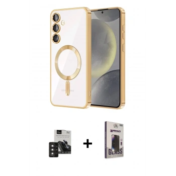 MARSİLYAN™- Galaxy S24 Kılıf Nova Işık Özel Seri - Siyah Bilvis Hayalet Cam Ekran Koruyucu + PVD Metal Kamera Lens - DNMR