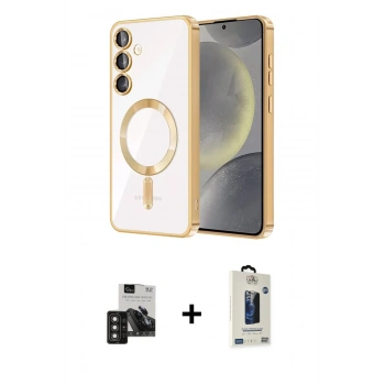 MARSİLYAN™- Galaxy S24 Kılıf Nova Işık Özel Seri - Siyah Bilvis Hayalet Cam Ekran Koruyucu + PVD Metal Kamera Lens - DNMR