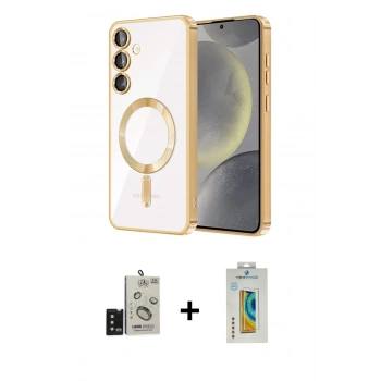 MARSİLYAN™- Galaxy S24 Kılıf Nova Işık Özel Seri - Siyah Polymer Nano Ekran Koruyucu + Bilvis Titan Kamera Lens - SH