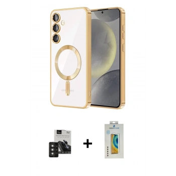 MARSİLYAN™- Galaxy S24 Kılıf Nova Işık Özel Seri - Siyah Polymer Nano Ekran Koruyucu + PVD Metal Kamera Lens - TNGI