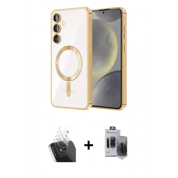 MARSİLYAN™- Galaxy S24 Kılıf Nova Işık Özel Seri - Siyah Vanessa Magic Hayalet Cam + Kamera Lens Koruma Cam - SF