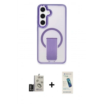 MARSİLYAN™- Galaxy S24 Kılıf Pusula Doku Koleksiyonu - Şeffaf Pasifik Cam Ekran Koruyucu + Bilvis Titan Kamera Lens - DNMR