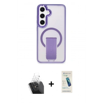 MARSİLYAN™- Galaxy S24 Kılıf Pusula Doku Koleksiyonu - Şeffaf Pasifik Cam Ekran Koruyucu + Kamera Lens Koruma Cam - SF