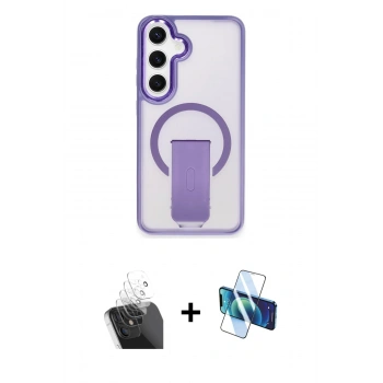 MARSİLYAN™- Galaxy S24 Kılıf Pusula Doku Koleksiyonu - Siyah 3D Antistatik Cam Ekran Koruyucu + Kamera Lens Koruma Cam - SF