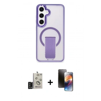 MARSİLYAN™- Galaxy S24 Kılıf Pusula Doku Koleksiyonu - Siyah 3D Antistatik Mat Seramik Nano Ekran Koruyucu + Bilvis Titan Kamera Lens - SH