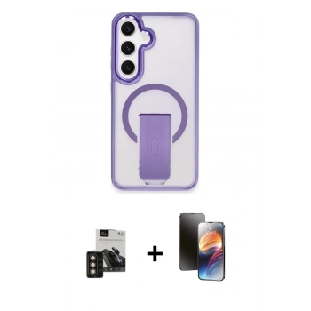 MARSİLYAN™- Galaxy S24 Kılıf Pusula Doku Koleksiyonu - Siyah 3D Antistatik Mat Seramik Nano Ekran Koruyucu + PVD Metal Kamera Lens - GD