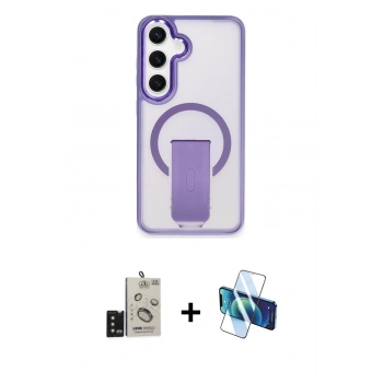 MARSİLYAN™- Galaxy S24 Kılıf Pusula Doku Koleksiyonu - Siyah 3D Antistatik Seramik Nano Ekran Koruyucu + Bilvis Titan Kamera Lens - SH