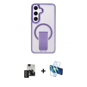 MARSİLYAN™- Galaxy S24 Kılıf Pusula Doku Koleksiyonu - Siyah 3D Antistatik Seramik Nano Ekran Koruyucu + PVD Metal Kamera Lens - TNGI
