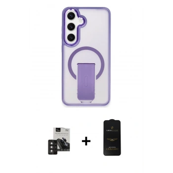 MARSİLYAN™- Galaxy S24 Kılıf Pusula Doku Koleksiyonu - Siyah 6D Antistatik Mat Seramik Hayalet Nano Ekran Koruyucu + PVD Metal Kamera Lens - DNMR