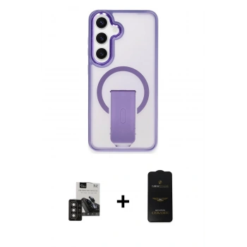 MARSİLYAN™- Galaxy S24 Kılıf Pusula Doku Koleksiyonu - Siyah 6D Antistatik Mat Seramik Hayalet Nano Ekran Koruyucu + PVD Metal Kamera Lens - TNGI