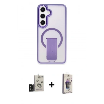 MARSİLYAN™- Galaxy S24 Kılıf Pusula Doku Koleksiyonu - Siyah Bilvis 3D Cam Ekran Koruyucu + Bilvis Titan Kamera Lens - SH