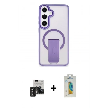 MARSİLYAN™- Galaxy S24 Kılıf Pusula Doku Koleksiyonu - Siyah Polymer Nano Ekran Koruyucu + PVD Metal Kamera Lens - DNMR