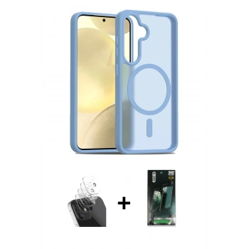 MARSİLYAN™- Galaxy S24 Kılıf Siluet Minimal Prime - Siyah 360 Mat Full Body Arka Koruyucu + Kamera Lens Koruma Cam - SF