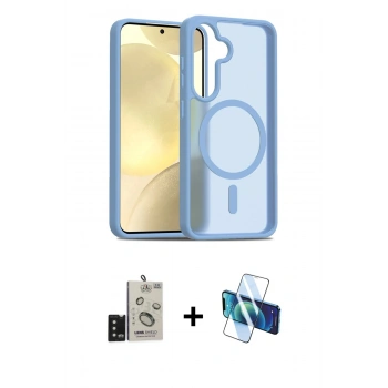 MARSİLYAN™- Galaxy S24 Kılıf Siluet Minimal Prime - Siyah 3D Antistatik Seramik Nano Ekran Koruyucu + Bilvis Titan Kamera Lens - SH
