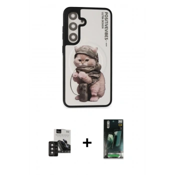 MARSİLYAN™- Galaxy S24 Kılıf Siluet Modern Özel Seri - Şeffaf 360 Full Body Arka Koruyucu + PVD Metal Kamera Lens - DNMR