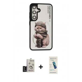 MARSİLYAN™- Galaxy S24 Kılıf Siluet Modern Özel Seri - Şeffaf Pasifik Cam Ekran Koruyucu + Bilvis Titan Kamera Lens - TMGI