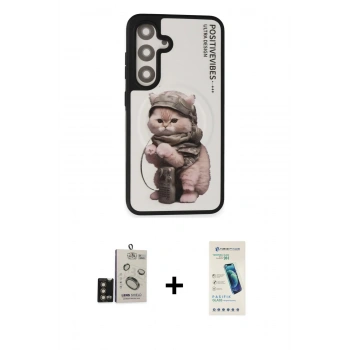 MARSİLYAN™- Galaxy S24 Kılıf Siluet Modern Özel Seri - Şeffaf Pasifik Cam Ekran Koruyucu + Bilvis Titan Kamera Lens - GD