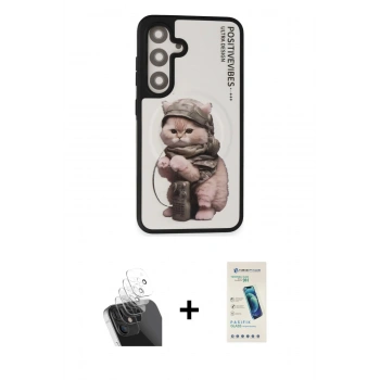 MARSİLYAN™- Galaxy S24 Kılıf Siluet Modern Özel Seri - Şeffaf Pasifik Cam Ekran Koruyucu + Kamera Lens Koruma Cam - SF