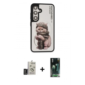 MARSİLYAN™- Galaxy S24 Kılıf Siluet Modern Özel Seri - Siyah 360 Mat Full Body Arka Koruyucu + Bilvis Titan Kamera Lens - DNMR