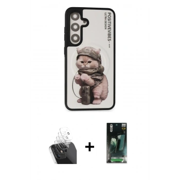 MARSİLYAN™- Galaxy S24 Kılıf Siluet Modern Özel Seri - Siyah 360 Mat Full Body Arka Koruyucu + Kamera Lens Koruma Cam - SF