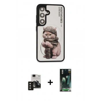 MARSİLYAN™- Galaxy S24 Kılıf Siluet Modern Özel Seri - Siyah 360 Mat Full Body Arka Koruyucu + PVD Metal Kamera Lens - SH