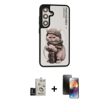 MARSİLYAN™- Galaxy S24 Kılıf Siluet Modern Özel Seri - Siyah 3D Antistatik Mat Seramik Nano Ekran Koruyucu + Bilvis Titan Kamera Lens - TMGI