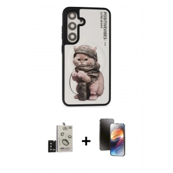 MARSİLYAN™- Galaxy S24 Kılıf Siluet Modern Özel Seri - Siyah 3D Antistatik Mat Seramik Nano Ekran Koruyucu + Bilvis Titan Kamera Lens - SH