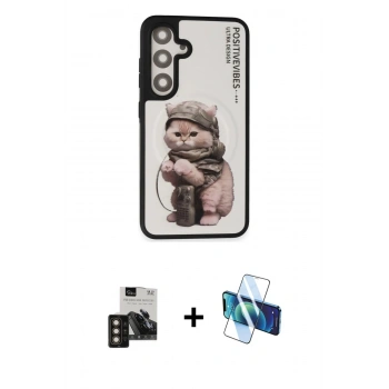 MARSİLYAN™- Galaxy S24 Kılıf Siluet Modern Özel Seri - Siyah 3D Antistatik Seramik Nano Ekran Koruyucu + PVD Metal Kamera Lens - GD