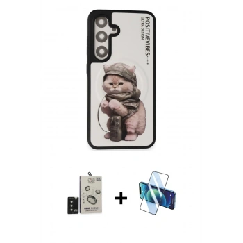 MARSİLYAN™- Galaxy S24 Kılıf Siluet Modern Özel Seri - Siyah 3D Antistatik Seramik Nano Ekran Koruyucu + Bilvis Titan Kamera Lens - SH