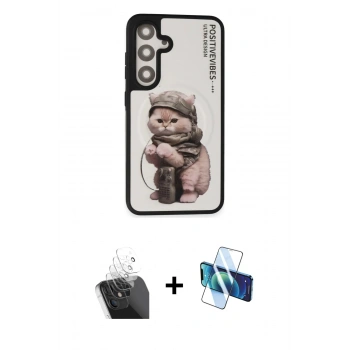 MARSİLYAN™- Galaxy S24 Kılıf Siluet Modern Özel Seri - Siyah 3D Antistatik Seramik Nano Ekran Koruyucu + Kamera Lens Koruma Cam - SF