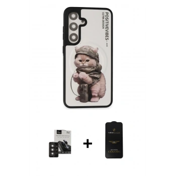 MARSİLYAN™- Galaxy S24 Kılıf Siluet Modern Özel Seri - Siyah 6D Antistatik Mat Seramik Hayalet Nano Ekran Koruyucu + PVD Metal Kamera Lens - TNGI