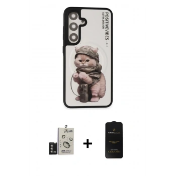 MARSİLYAN™- Galaxy S24 Kılıf Siluet Modern Özel Seri - Siyah 6D Antistatik Mat Seramik Hayalet Nano Ekran Koruyucu + Bilvis Titan Kamera Lens - DNMR