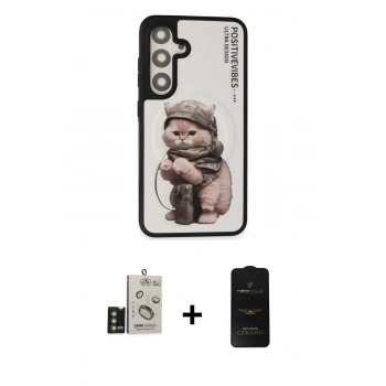 MARSİLYAN™- Galaxy S24 Kılıf Siluet Modern Özel Seri - Siyah 6D Antistatik Mat Seramik Hayalet Nano Ekran Koruyucu + Bilvis Titan Kamera Lens - GD