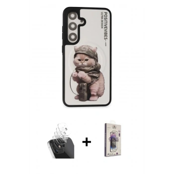 MARSİLYAN™- Galaxy S24 Kılıf Siluet Modern Özel Seri - Siyah Bilvis 3D Cam Ekran Koruyucu + Kamera Lens Koruma Cam - SF
