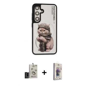 MARSİLYAN™- Galaxy S24 Kılıf Siluet Modern Özel Seri - Siyah Bilvis 3D Cam Ekran Koruyucu + Bilvis Titan Kamera Lens - SH