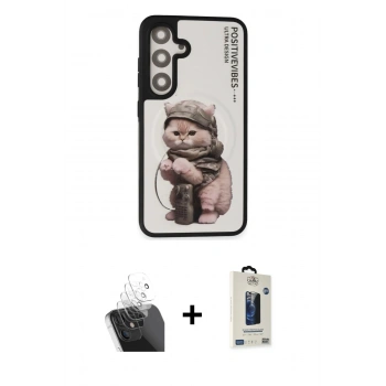 MARSİLYAN™- Galaxy S24 Kılıf Siluet Modern Özel Seri - Siyah Bilvis Hayalet Cam Ekran Koruyucu + Kamera Lens Koruma Cam - SF