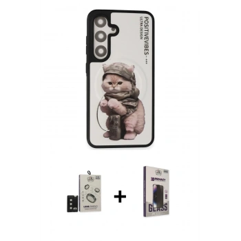 MARSİLYAN™- Galaxy S24 Kılıf Siluet Modern Özel Seri - Siyah Bilvis Hayalet Cam Ekran Koruyucu + Bilvis Titan Kamera Lens - SH