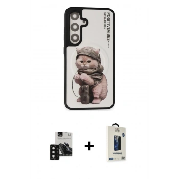 MARSİLYAN™- Galaxy S24 Kılıf Siluet Modern Özel Seri - Siyah Bilvis Hayalet Cam Ekran Koruyucu + PVD Metal Kamera Lens - SH