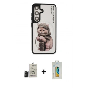 MARSİLYAN™- Galaxy S24 Kılıf Siluet Modern Özel Seri - Siyah Polymer Nano Ekran Koruyucu + Bilvis Titan Kamera Lens - DNMR