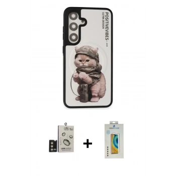 MARSİLYAN™- Galaxy S24 Kılıf Siluet Modern Özel Seri - Siyah Polymer Nano Ekran Koruyucu + Bilvis Titan Kamera Lens - GD