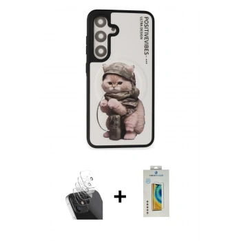MARSİLYAN™- Galaxy S24 Kılıf Siluet Modern Özel Seri - Siyah Polymer Nano Ekran Koruyucu + Kamera Lens Koruma Cam - SF