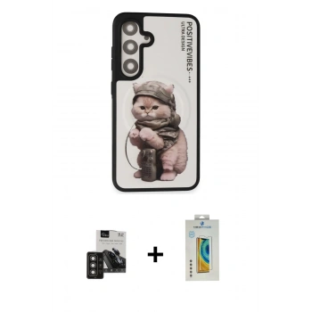 MARSİLYAN™- Galaxy S24 Kılıf Siluet Modern Özel Seri - Siyah Polymer Nano Ekran Koruyucu + PVD Metal Kamera Lens - TNGI