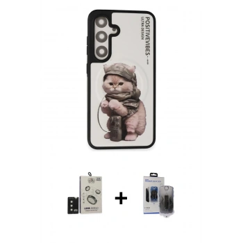 MARSİLYAN™- Galaxy S24 Kılıf Siluet Modern Özel Seri - Siyah Vanessa Magic Hayalet Cam + Bilvis Titan Kamera Lens - SH
