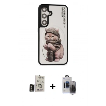 MARSİLYAN™- Galaxy S24 Kılıf Siluet Modern Özel Seri - Siyah Vanessa Magic Hayalet Cam + Bilvis Titan Kamera Lens - GD