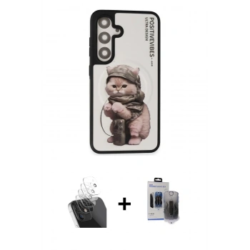 MARSİLYAN™- Galaxy S24 Kılıf Siluet Modern Özel Seri - Siyah Vanessa Magic Hayalet Cam + Kamera Lens Koruma Cam - SF