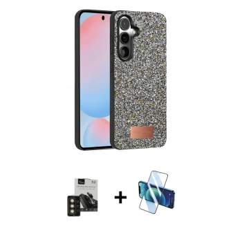 MARSİLYAN™- Galaxy S24 Kılıf Vadi Klasik Serisi - Siyah 3D Antistatik Seramik Nano Ekran Koruyucu + PVD Metal Kamera Lens - GD