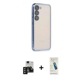 MARSİLYAN™- Galaxy S24 Kılıf Vadi Minimal - Şeffaf Pasifik Cam Ekran Koruyucu + PVD Metal Kamera Lens - SH