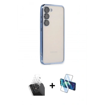 MARSİLYAN™- Galaxy S24 Kılıf Vadi Minimal - Siyah 3D Antistatik Cam Ekran Koruyucu + Kamera Lens Koruma Cam - SF