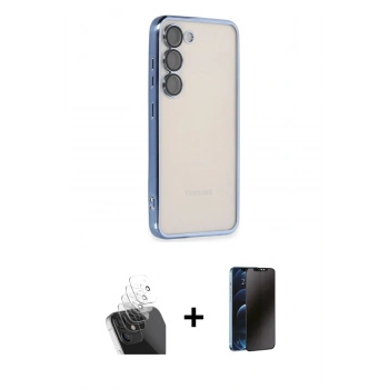 MARSİLYAN™- Galaxy S24 Kılıf Vadi Minimal - Siyah 3D Antistatik Hayalet Cam Ekran Koruyucu + Kamera Lens Koruma Cam - SF
